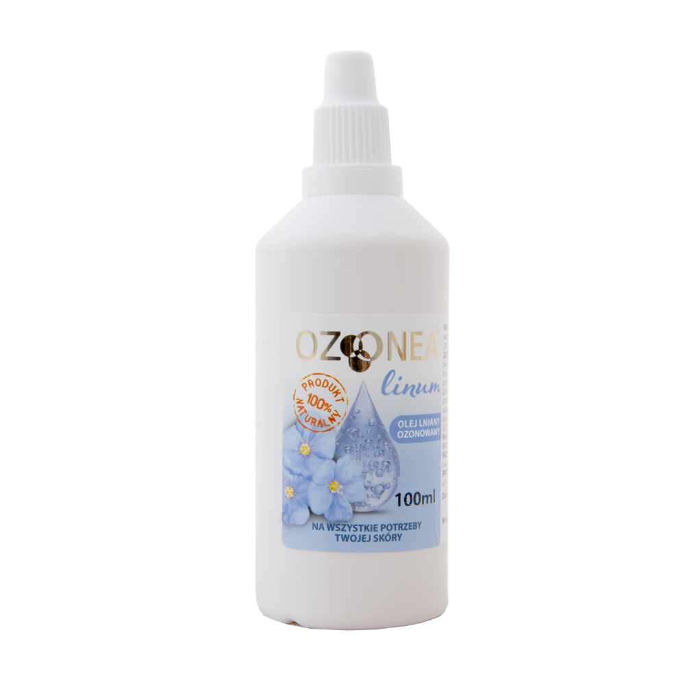 OZONEA linum Ozonowany olej lniany 100 ml zakraplacz, gojenie skóry AZS, łuszczyca, egzema